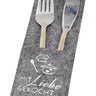 Besteck - Tasche aus Filz grau mit Druck "Mit Liebe gekocht" | 6 Stück | 8x22 cm - Lifestyle & More