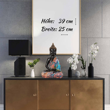 Buddha Skulptur "Colorful Art" aus Polyresin schwarz/bunt Höhe 39cm Breite 25cm - Lifestyle & More