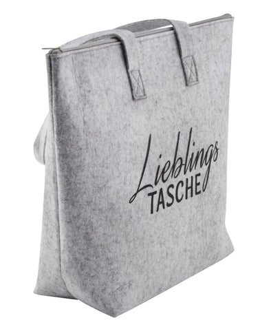 Filz - Tasche Einkaufstasche hellgrau mit Reißverschluss & Druck 45x35 cm - Lifestyle & More