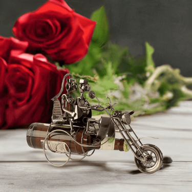 Flaschenhalter Flaschenständer Motorrad mit Paar aus Metall für Bierflasche 0,33 Höhe 21 cm - Lifestyle & More