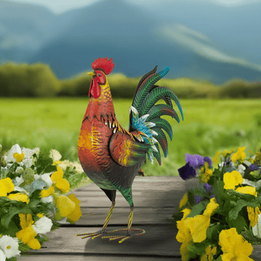Gartenfigur Hahn aus Metall stehend mehrfarbig Höhe 39 cm Breite 38 cm - Lifestyle & More