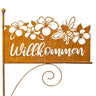 Gartenschild Gartenstab mit Schild "Willkommen" aus Metall Rostfarben Höhe 119 cm Breite 42 cm - Lifestyle & More