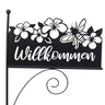 Gartenschild Gartenstab mit Schild Willkommen aus Metall schwarz Höhe 119cm Breite 42 cm - Lifestyle & More
