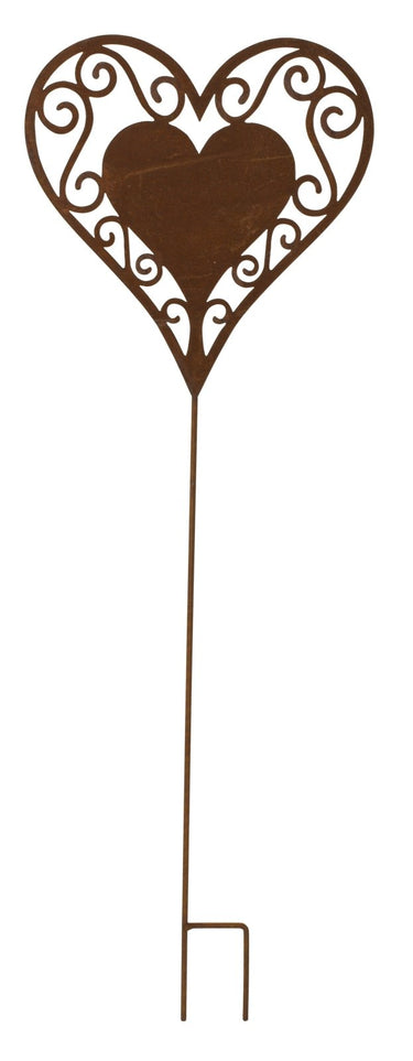 Gartenschild Gartenstecker Doppelherz aus Metall Rostfarben Höhe 66cm Breite 22cm - Lifestyle & More