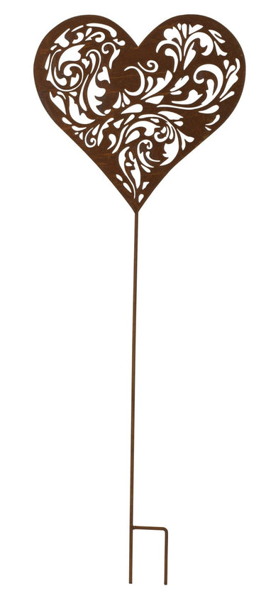 Gartenschild Gartenstecker Herz aus Metall Rostfarben Höhe 66 cm Breite 24 cm - Lifestyle & More