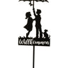 Gartenschild Gartenstecker Pärchen mit Hund "Willkommen" schwarz aus Metall Höhe 98cm Breite 18cm - Lifestyle & More
