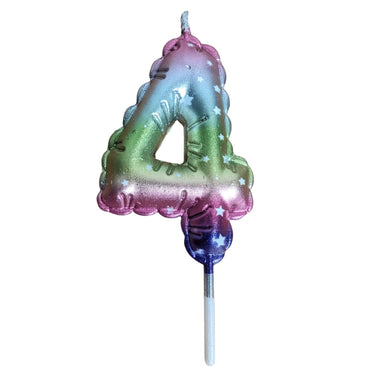 Geburtstagskerzen Ballonmuster in Regenbogenfarben Zahl 4 Höhe 8 cm - Lifestyle & More