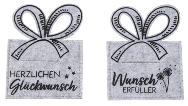 Geldgeschenk Umschlag aus Filz grau mit Druck Höhe 13cm Breite 10 cm - Lifestyle & More