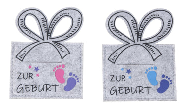 Geldgeschenk Umschlag aus Filz grau mit Druck "Zur Geburt" 10x13 cm - Lifestyle & More