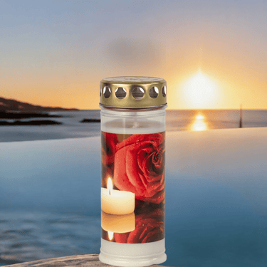 Grabkerze rote Rose mit Licht 7x20 cm 7 - Tage Brenndauer! - Lifestyle & More