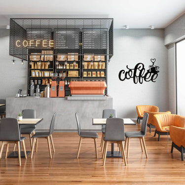 Holzschriftzug Coffee mit Kaffeetasse in modernem Design zum Hängen schwarz 39x24 cm - Lifestyle & More