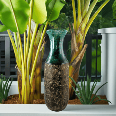 Moderne Deko Vase Blumenvase aus Keramik türkis grün braun 15x35 cm - Lifestyle & More