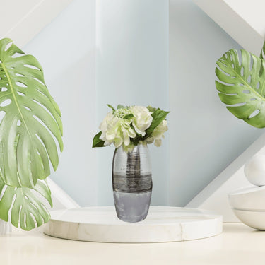 Moderne Dekovase Blumenvase Tischvase Vase aus Keramik silber/anthrazit Höhe 21 cm - Lifestyle & More