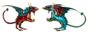 Moderne Gartenfigur Gartenskulptur Drache im 2er Set aus Metall mehrfarbig Höhe 30 cm Breite 50 cm - Lifestyle & More