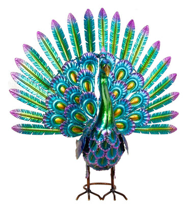 Moderne Gartenfigur Gartenskulptur Pfau aus Metall mehrfarbig Höhe 52 cm Breite 55 cm - Lifestyle & More