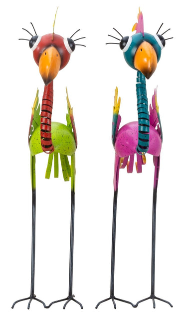 Moderne Gartenfigur Gartenskulptur Vogel im 2er Set aus Metall mehrfarbig Höhe 64 cm Breite 34 cm - Lifestyle & More