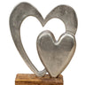 Moderne Skulptur Dekofigur Herz aus Aluminium auf Sockel aus Holz Silber/braun 17x21 cm - Lifestyle & More