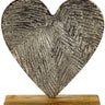 Moderne Skulptur Dekofigur Herz aus Aluminium auf Sockel aus Holz Silber/braun 18x21 cm - Lifestyle & More