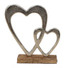 Moderne Skulptur Dekofigur Herz aus Aluminium auf Sockel aus Holz Silber/braun 20x23 cm - Lifestyle & More