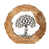 Moderne Skulptur Dekofigur Lebensbaum im Kreis aus Aluminium auf Sockel aus Holz Silber/braun D 26cm - Lifestyle & More