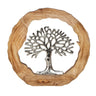 Moderne Skulptur Dekofigur Lebensbaum im Kreis aus Aluminium und Holz Silber/braun D 35 cm - Lifestyle & More