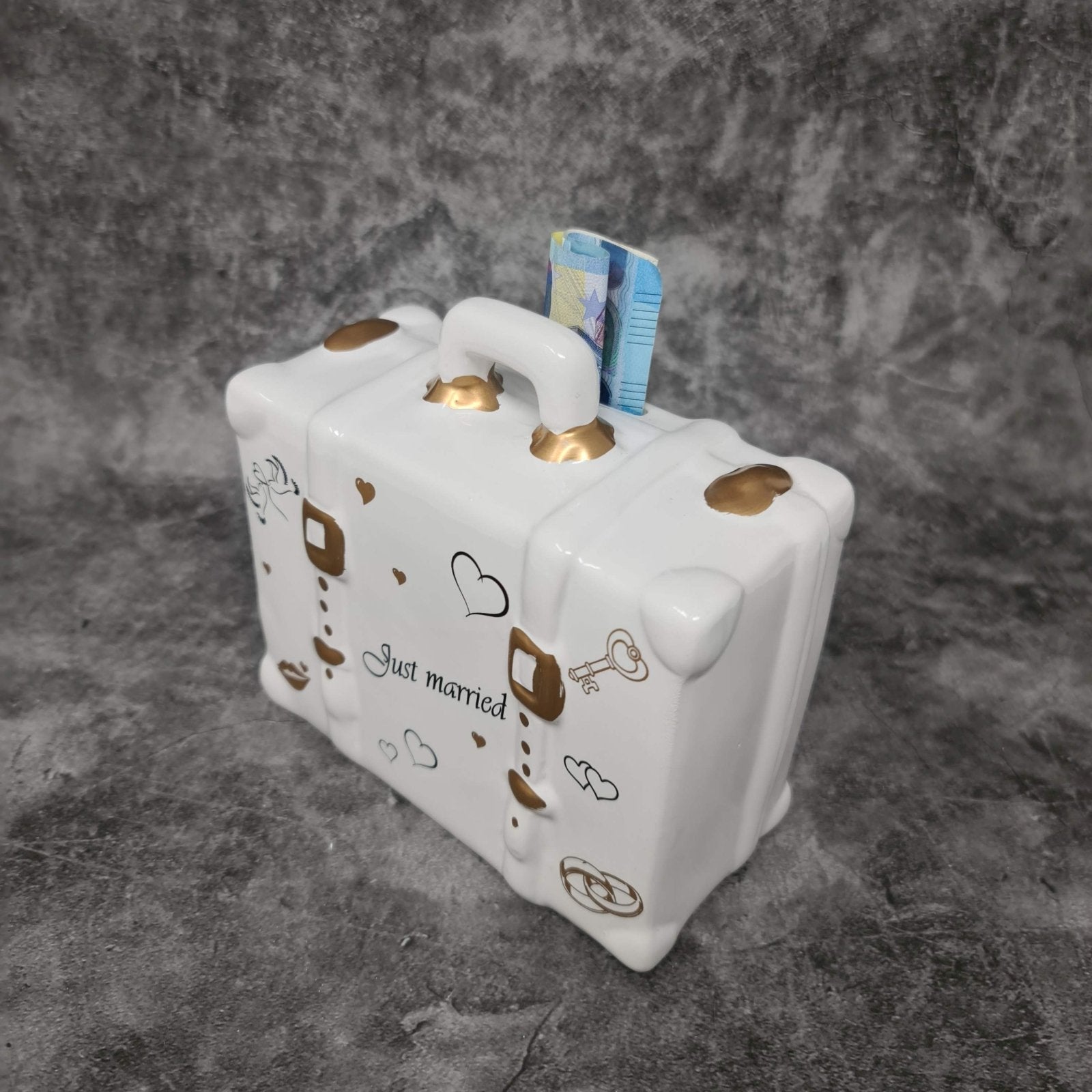Moderne Spardose Sparschwein Just married für Hochzeit aus Keramik wei – Lifestyle & More