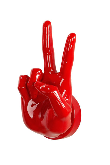 Moderne Wanddekoration Wandskulptur Handzeichen aus Kunstharz rot 16x29x16 cm - Lifestyle & More
