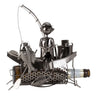 Moderner Bier Flaschenhalter Flaschenständer Fischer im Boot aus Metall in silber 22x23 cm - Lifestyle & More