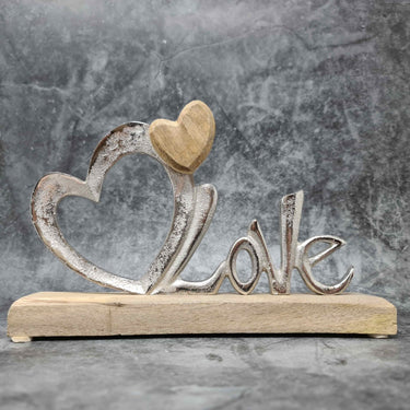 Moderner Schriftzug Aufsteller LIEBE silber auf Mangoholz 16x24 cm - Lifestyle & More
