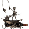 Moderner Wein Flaschenhalter Fischer im Boot aus Metall in silber Höhe 39 cm Breite 29,5 cm - Lifestyle & More