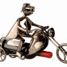 Moderner Wein Flaschenhalter Flaschenständer Motorradfahrer aus Metall in silber Höhe 27 cm Länge 40 - Lifestyle & More