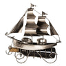 Moderner Wein Flaschenhalter Flaschenständer Segelschiff aus Metall in silber Höhe 38,5 cm - Lifestyle & More