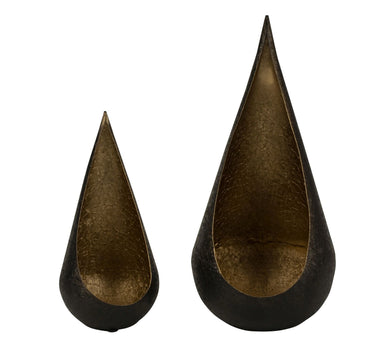 Modernes Windlicht aus Metall im 2er Set schwarz und innen gold Höhe 22 cm und 32 cm Durchmesser 10 - Lifestyle & More