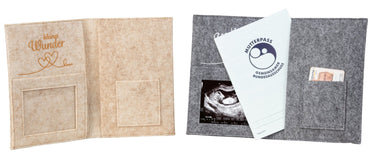 Mutterpasshülle aus Filz grau oder beige mit vielen Funktionen 12x17 cm - Lifestyle & More