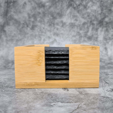 Schiefer Untersetzer Set (6 Stück) inkl. Holzbox – Dekorative Untersetzer aus 100% Natur Schiefer - Lifestyle & More