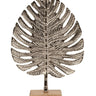 Skulptur Dekofigur Blatt aus Metall silber auf Holzsockel stehend 23x32 cm - Lifestyle & More