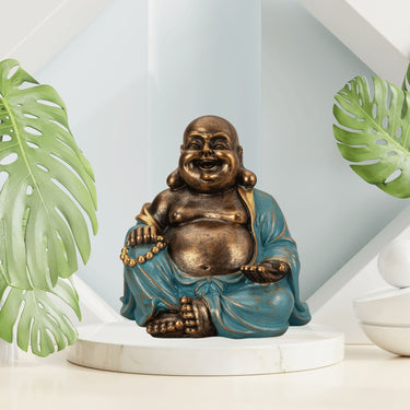 Skulptur Dekofigur Buddha aus Kunststein gold/mint grün Höhe 23cm Breite 22cm - Lifestyle & More