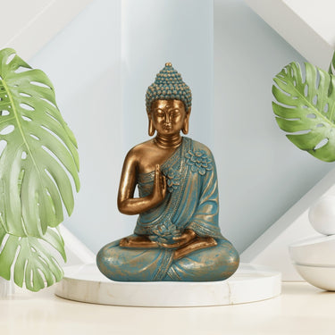 Skulptur Dekofigur Buddha aus Kunststein gold/mint grün Höhe 31cm Breite 21cm - Lifestyle & More