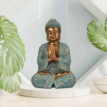 Skulptur Dekofigur Buddha aus Kunststein gold/mint grün Höhe 41,5cm Breite 28cm - Lifestyle & More