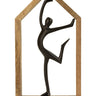 Skulptur Dekofigur Frau in Tanzposition schwarz aus Metall in Holzrahmen braun 23x40 cm - Lifestyle & More