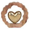 Skulptur Dekofigur Herz im Kreis aus Aluminium auf Sockel aus Holz Gold/braun D 25cm - Lifestyle & More