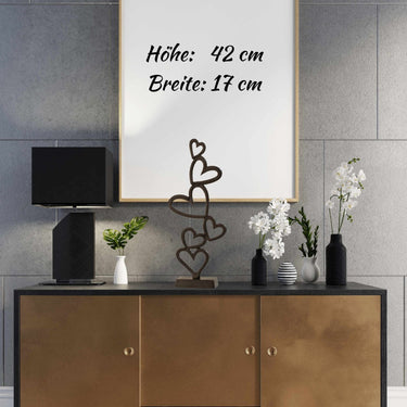 Skulptur Dekofigur Herz stehend auf Sockel schwarz aus Metall Höhe 42 cm Breite 17 cm - Lifestyle & More