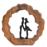 Skulptur Dekofigur Küssendes Pärchen im Kreis aus Aluminium auf Sockel aus Holz schwarz/braun D 25cm - Lifestyle & More