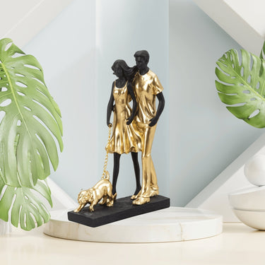 Skulptur Dekofigur Paar mit 2 Kindern stehend gold aus Kunststein Höhe 29,5cm Breite 14cm - Lifestyle & More
