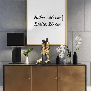 Skulptur Dekofigur Paar mit 2 Kindern stehend gold aus Kunststein Höhe 29,5cm Breite 14cm - Lifestyle & More