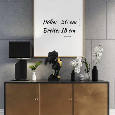 Skulptur Liebespaar schwarz mit goldenen Elementen aus Kunststein mit schwarzem Sockel Höhe 30 cm Br - Lifestyle & More