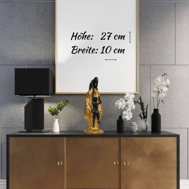 Skulptur Stein mit Menschen "Helfende Hand" aus Kunststein gold und schwarz Höhe 26,5cm Breite 10cm - Lifestyle & More