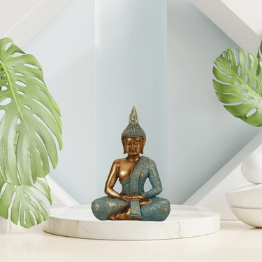 Sulptur Dekofigur Buddha aus Kunststein gold/grün Höhe 25cm Breite 17cm - Lifestyle & More