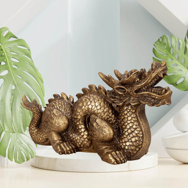 Sulptur Goldener Chinesischer Drache aus Kunststein Länge 44 cm Höhe 25cm - Lifestyle & More