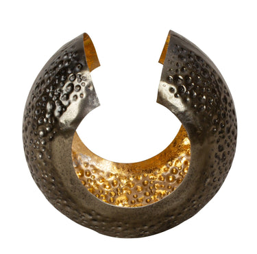 Teelichthalter Windlicht in moderner Form braun/Gold aus Metall 18x17 cm - Lifestyle & More